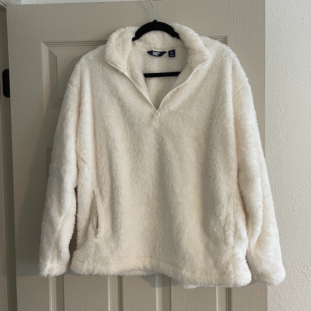 White Lands' End fuzzy half-zip pullover sweater - Medium